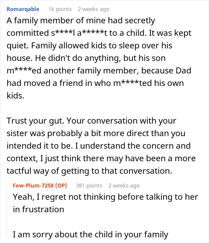 Text conversation discussing a woman’s horrible feeling about her brother-in-law and protecting her daughter from him. Text conversation discussing a woman’s horrible feeling about her brother-in-law and protecting her daughter from him.