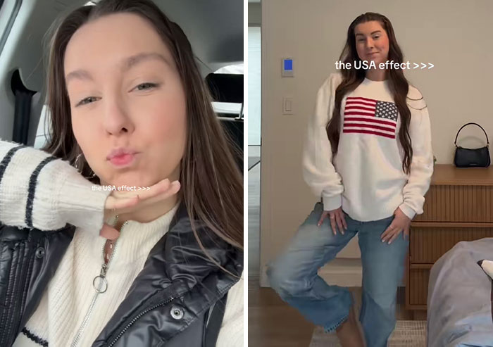 Side-by-side before and after photos of a woman showing the USA effect on her style and confidence change.