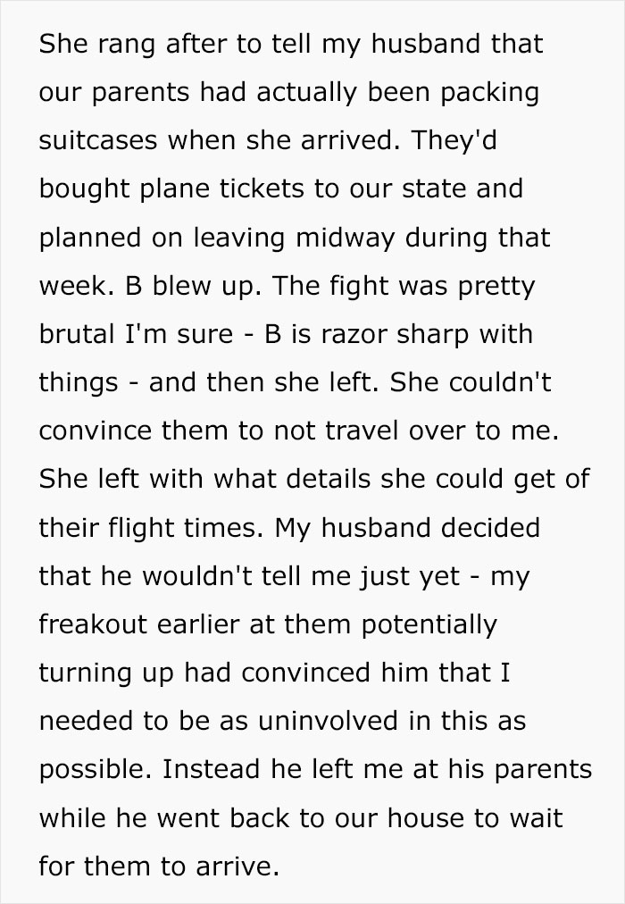 Text from a woman describing the fallout after cutting off her parents when she caught her mom with her fiancé.