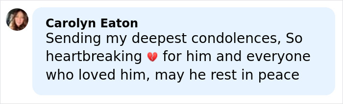 Comment expressing condolences about Eric Dane&rsquo;s cause of passing and heartfelt loss shared on social media.