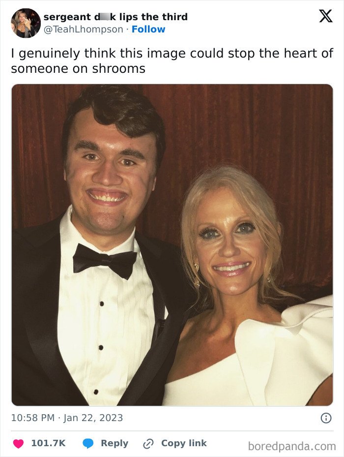 Hilarious meme featuring a man and woman dressed formally with exaggerated wide smiles for relatable humor.