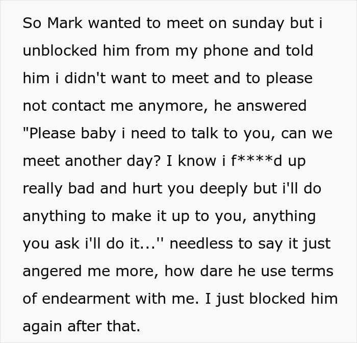 Text message conversation showing a man seeking forgiveness after hurting his fianc&eacute;e, reflecting deep regret emotions.