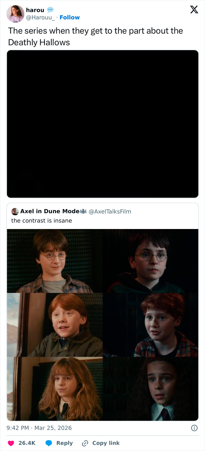 Comparison of original Harry Potter characters and HBO series versions highlighting fans feelings about the HBO Harry Potter series.