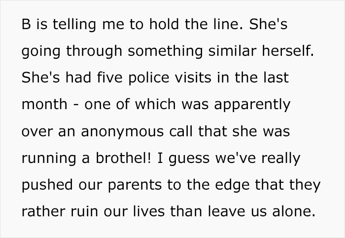 Text excerpt discussing a woman cutting off parents after discovering her mom with her fiancé, now facing family conflict.