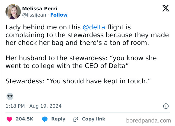 Twitter post about a passenger complaining on a flight, shared as one of the funny and relatable memes.
