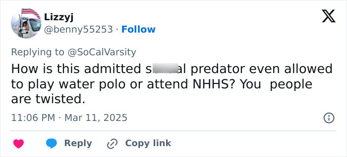 Tweet criticizing a water polo player amid bombshell claims of an underwater incident with a teammate, sparking controversy online. Tweet criticizing a water polo player amid bombshell claims of an underwater incident with a teammate, sparking controversy online.