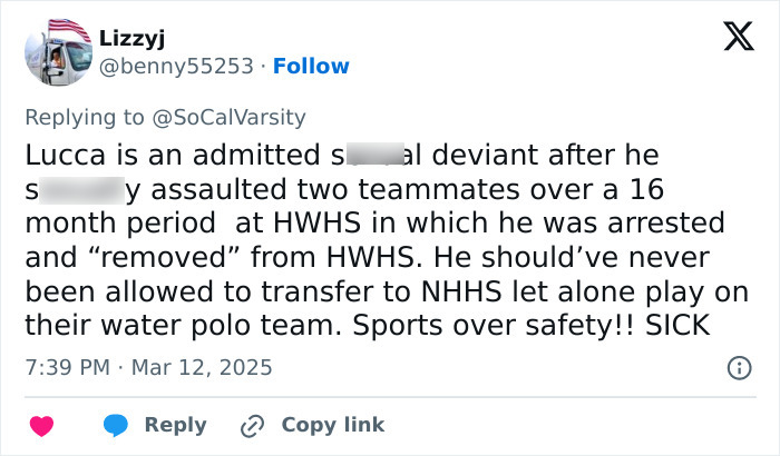 Alt text: Social media post discussing star water polo player facing accusations related to an underwater incident with a teammate Alt text: Social media post discussing star water polo player facing accusations related to an underwater incident with a teammate
