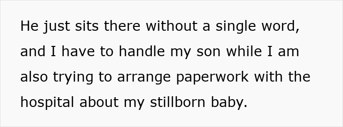 Text about a man being self-absorbed during a funeral, handling family and hospital paperwork for a stillborn baby.