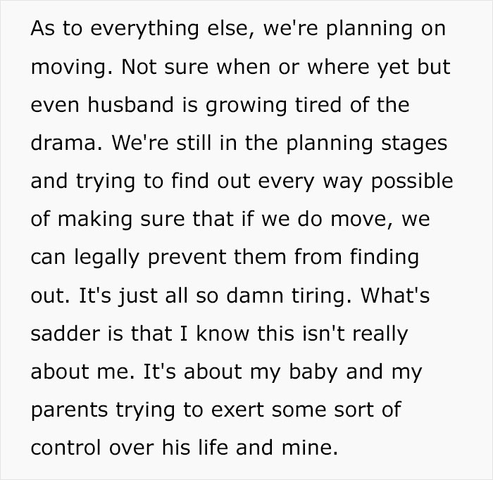 Text excerpt discussing woman planning to move after cutting off parents following betrayal involving mom and fiancé.