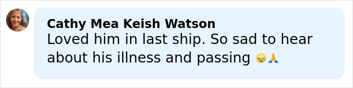 Comment from Cathy Mea Keish Watson expressing sadness about Eric Dane&rsquo;s cause of passing and his illness after his heartbreaking loss.