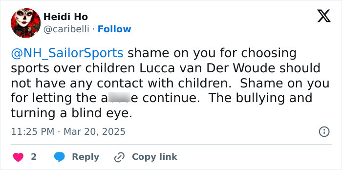 Tweet criticizing a sports organization over a water polo player amid bullying and incident claims involving a teammate. Tweet criticizing a sports organization over a water polo player amid bullying and incident claims involving a teammate.