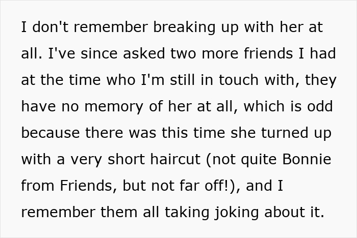 Text discussing a guy questioning his memory of his teenage ex who now lives as a man in the US.