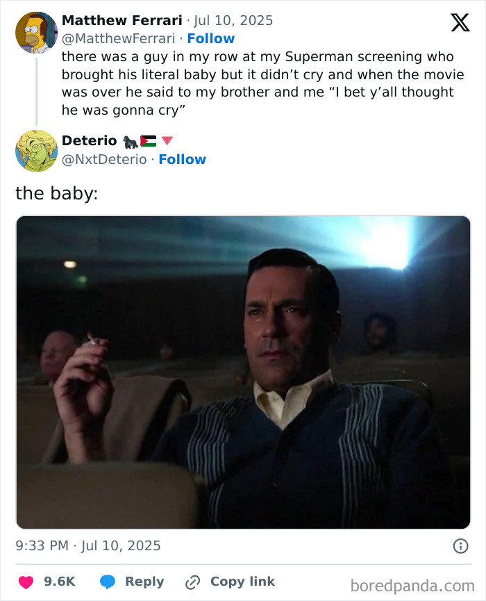 Movie and film industry meme showing a man calmly smoking at a cinema, perfect for cinephile humor.