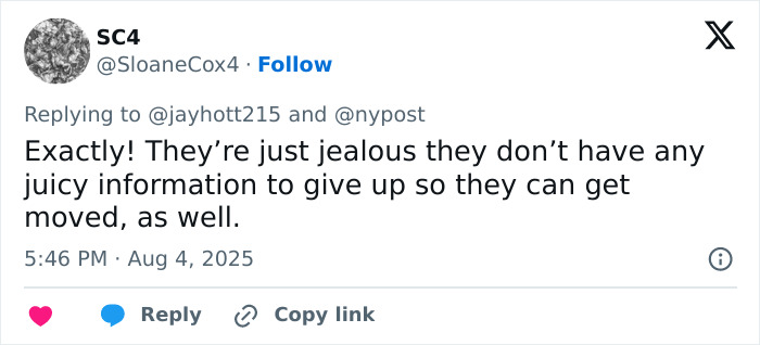 Tweet comment on Ghislaine Maxwell&rsquo;s prison feuds, mentioning jealous inmates lacking juicy information to gain transfer.