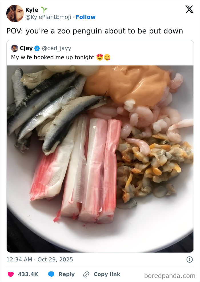 Seafood platter with fish, crab sticks, shrimp, clams, and dipping sauce illustrating unhinged sentences that left everyone speechless.