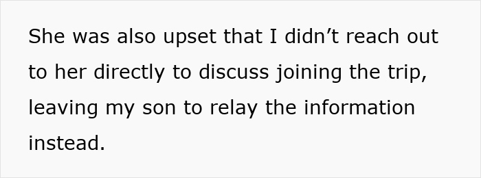 Text excerpt about MIL planning a spite trip and causing tension after being rejected by son and DIL.