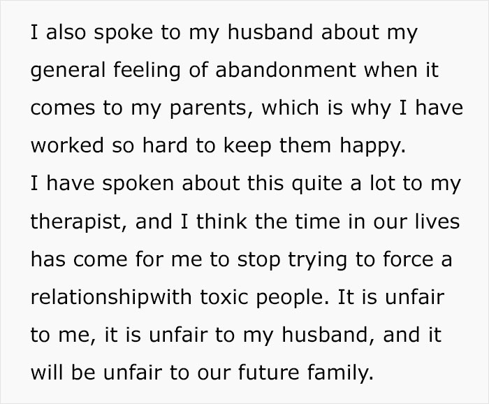 Text about feeling abandoned by parents and deciding to stop forcing relationships with toxic people for future family well-being.
