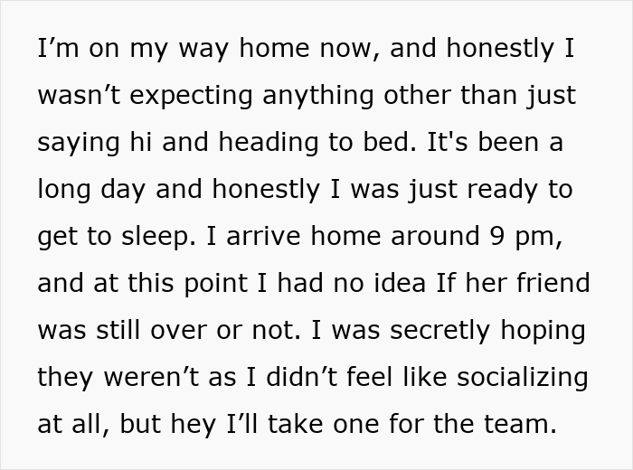 Text excerpt describing BF letting GF use his apartment to meet her friend, unaware the friend is her ex, leading to him losing it.