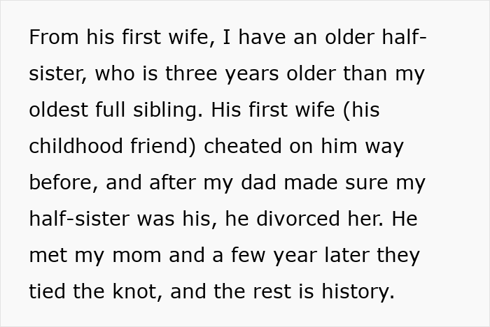 Text explaining a bride&rsquo;s shock and regret after uncovering why her dad cut off his family before her wedding.