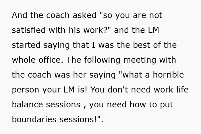 Text about a cynic boss advising on work-life balance and learning the importance of setting boundaries at work.