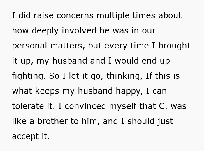 Alt text: Text about concerns raised over a friend sabotaging a marriage by urging divorce and involvement in personal matters.