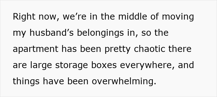 Text on a white background describing chaotic apartment moving with large storage boxes highlighting neglectful owner dog health problems.