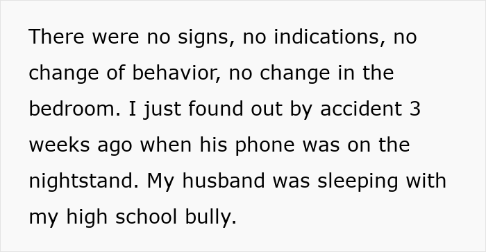 Text excerpt from a woman&rsquo;s story revealing her life turned upside down after accidentally uncovering husband&rsquo;s affair.