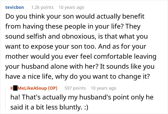 Screenshot of a Reddit conversation discussing a woman cutting off parents after catching mom with fiancé.