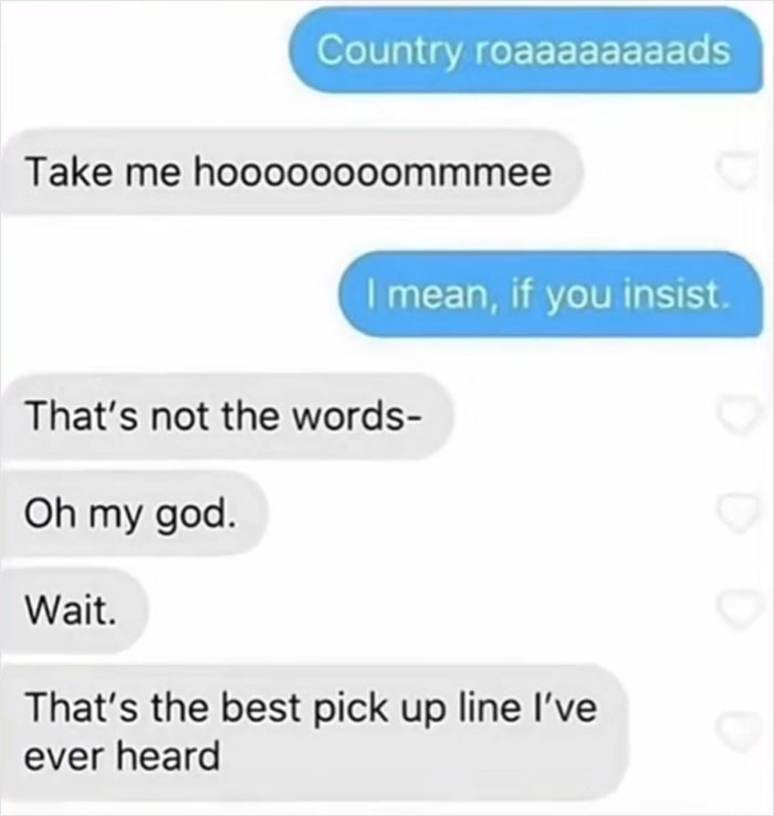 Text conversation showing a funny and cringy pickup line that might make you laugh out loud or facepalm.