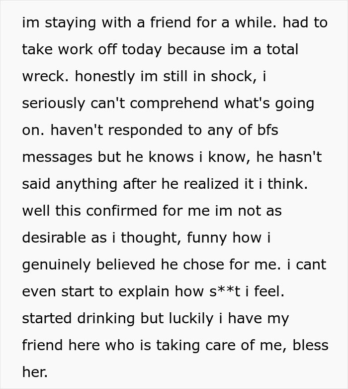 Woman tries to coexist with boyfriend&rsquo;s female friend, feeling regret and emotional distress while staying with a supportive friend.