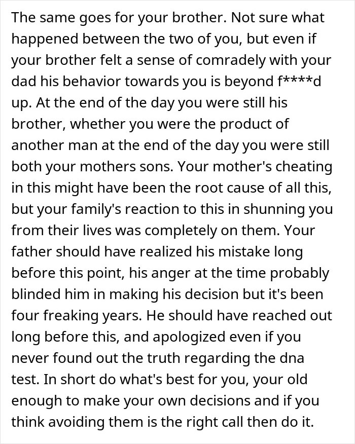 Text excerpt discussing a family conflict after DNA lab mixes paternity results, affecting father-son relationships.