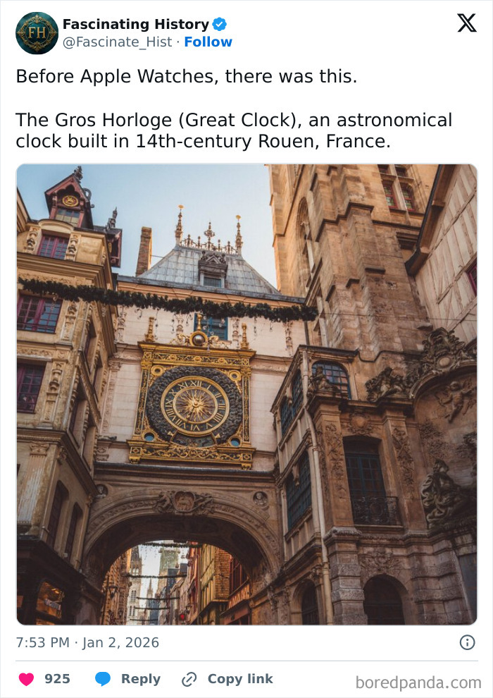 14th-century Gros Horloge astronomical clock on historic building in Rouen showcasing advanced historical treasures of the past.