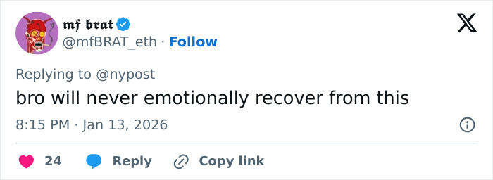 Tweet from user mfBRAT_eth reacting to a viral teacher mugshot, discussing unexpected marriage update after student scandal.