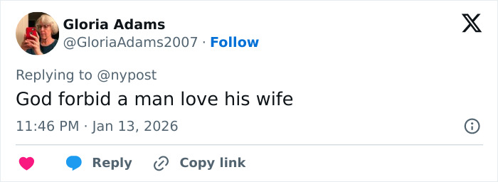 Twitter user Gloria Adams replying to a post, discussing an unexpected teacher marriage update after student scandal.