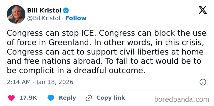 Tweet by Bill Kristol discussing Congress's role in stopping force and supporting civil liberties in a political crisis.
