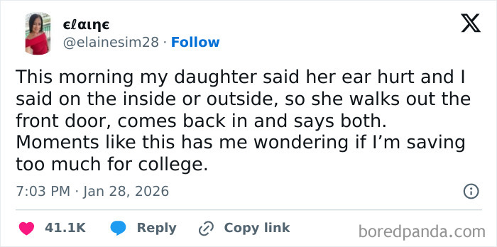 Tweet showing a funny parent-kid conversation highlighting humor in parenting and family interactions online.