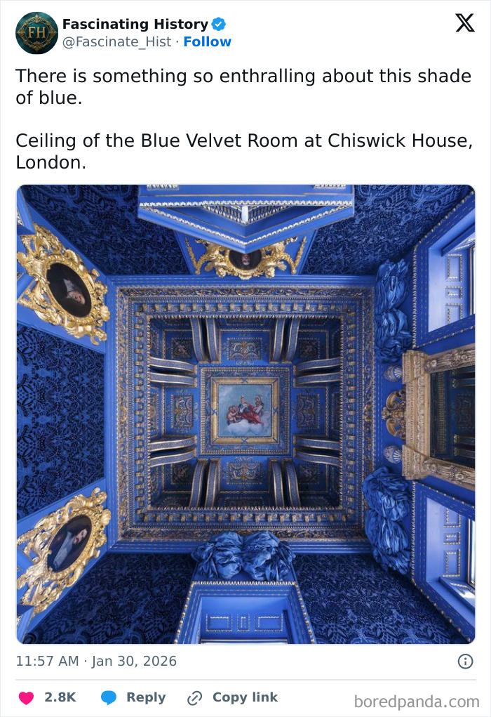 Ceiling of the Blue Velvet Room at Chiswick House showcasing intricate historical treasures and advanced craftsmanship.