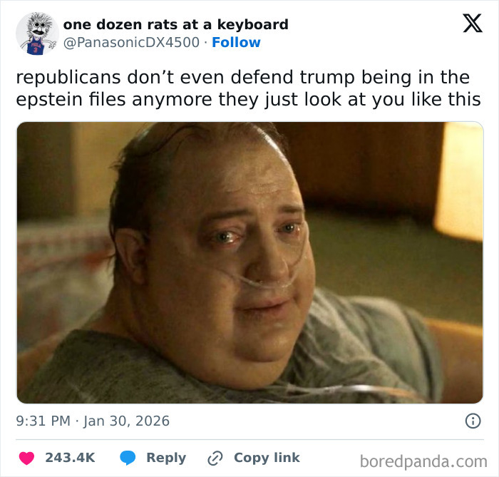 Close-up of a sad man with oxygen tubes, illustrating a popular movie and film industry meme about political reactions.