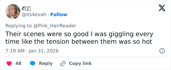 Social media comment praising Bridgerton&rsquo;s Ruth Gemmell for her intense and emotional intimate scene performance.