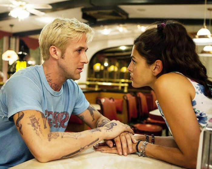 Ryan Gosling and Eva Mendes in a diner scene, with plastic surgeons weighing in on their new looks and transformations.