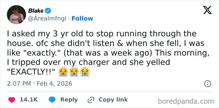 Screenshot of a tweet showing a parent accidentally roasted by their 3-year-old child with no filter, highlighting funny kid moments.