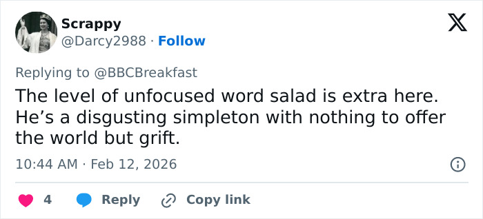 Tweet expressing strong negative opinion about an individual, with concerns over Prince Harry&rsquo;s hand movements noted.