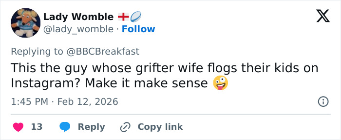 Tweet by Lady Womble questioning a controversial social media claim, sparking discussion about unusual behavior online.