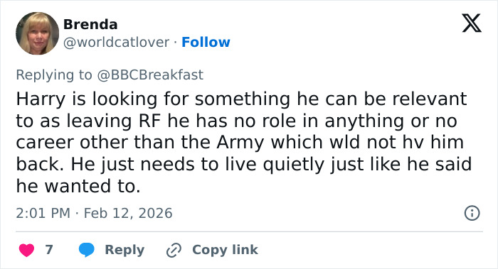 Tweet on Prince Harry's hand movements sparking concern after an emotional meeting, discussing his search for relevance.