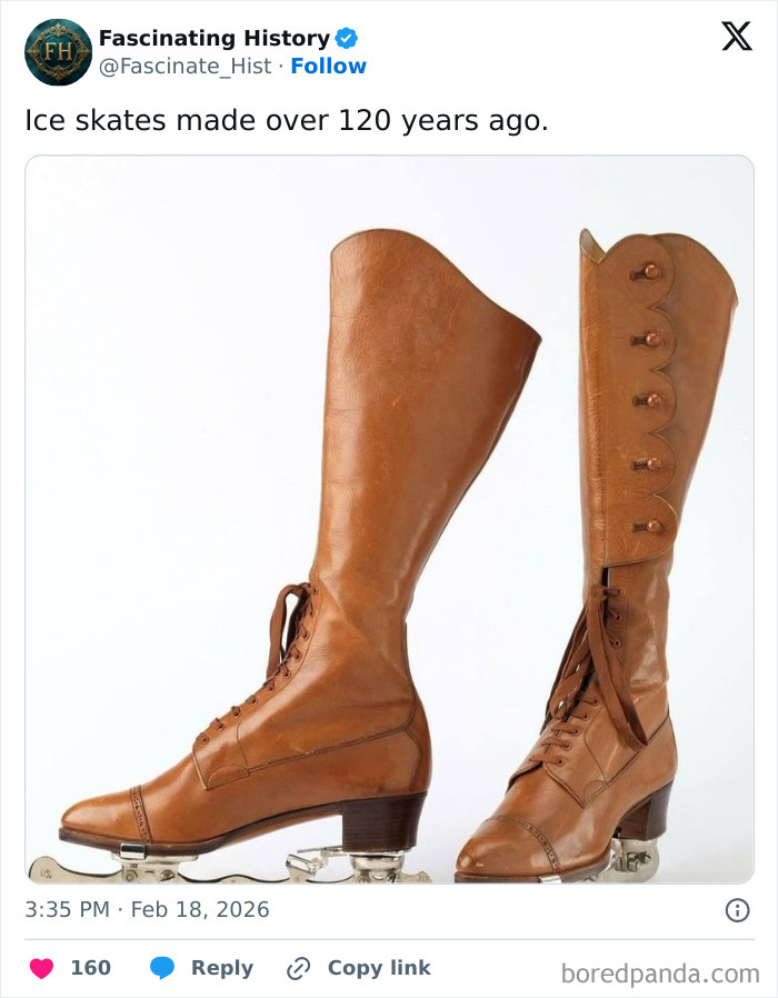 Vintage leather ice skates from over 120 years ago, showcasing historical treasures that reveal advanced past technology.