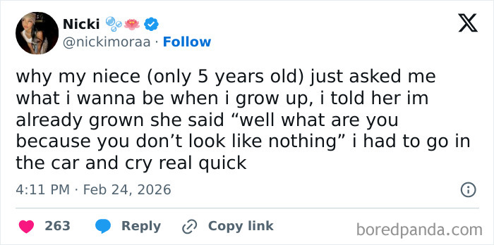 Screenshot of a social media post sharing a funny moment of grown-ups accidentally roasted by kids with no filter.