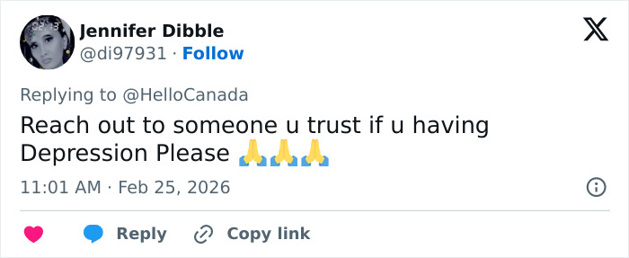 Tweet from Jennifer Dibble advising to reach out for support when dealing with depression, related to Katherine Short passing cause. Tweet from Jennifer Dibble advising to reach out for support when dealing with depression, related to Katherine Short passing cause.