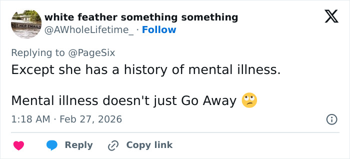 Tweet discussing Katherine Short’s history of mental illness related to the cause behind her passing disclosed. Tweet discussing Katherine Short’s history of mental illness related to the cause behind her passing disclosed.