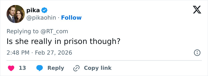 User&rsquo;s tweet on social media questioning Ghislaine Maxwell&rsquo;s prison status in a simple text post.