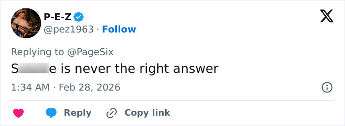 Tweet from user P-E-Z replying to PageSix, discussing the cause behind Katherine Short’s passing with a brief statement. Tweet from user P-E-Z replying to PageSix, discussing the cause behind Katherine Short’s passing with a brief statement.
